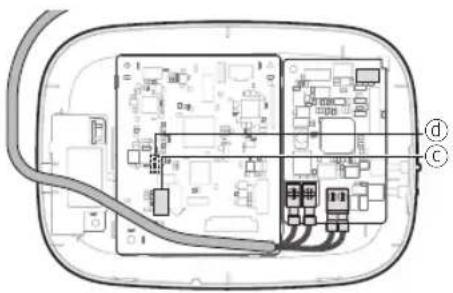 Diagram of an electronic device interior with labeled components and wiring connections
