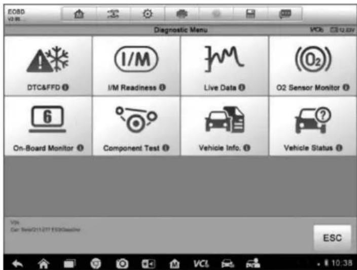 EODB V2.08 Diagnostic Menu DTC&FFD ① I/M Readiness ① Live Data ① O2 Sensor Monitor ① 6 On-Board Monitor ① Component Test ① Vehicle Info. ① Vehicle Status ① VOL Get: 99/21/27 F330Class#v ESC