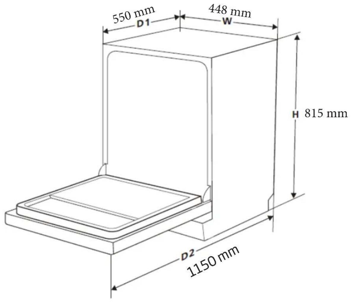 550 mm D1 448 mm W H 815 mm D2 1150 mm