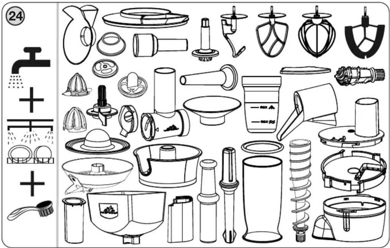 Product catalog page showing various kitchen and cleaning items with numbered labels and icons