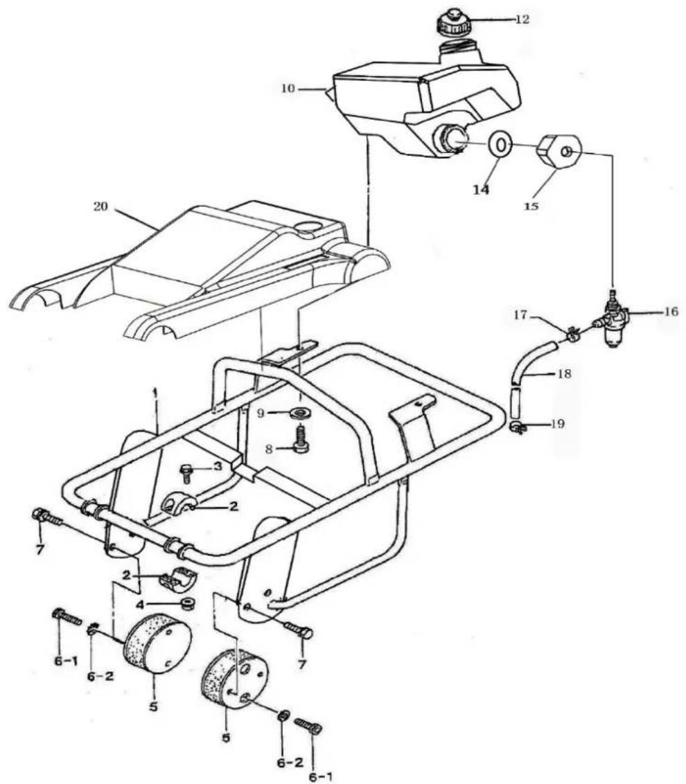 Technical diagram of a mechanical assembly with numbered components and labeled parts