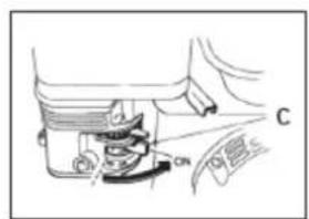 Technical diagram showing mechanical assembly with labeled components C and ON