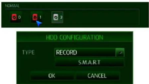 NORMAL 0 1 2 HDD CONFIGURATION TYPE RECORD S.M.A.R.T OK CANCEL