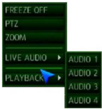 FREEZE OFF PTZ ZOOM LIVE AUDIO ▶ PLAYBACK ▶ AUDIO 1 AUDIO 2 AUDIO 3 AUDIO 4