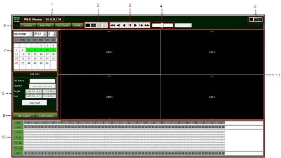 WEB Viewer - 10.0.0.154 6 RECORD - 2013 5 MON TUE VEE1 THA FSSAT 5 6 7 8 9 10 11 12 13 14 15 16 17 18 19 20 21 22 23 24 25 26 27 28 29 30 31 AVI Copy File Name: Channel Begin 2013-05-18 ÷ 13:29:50÷ End 2013-05-11 ÷ 13:29:50÷ Copy Start 9 Time Search Event Search Hour 6 1 2 3 4 5 6 7 8 9 10 11 12 13 14 15 16 17 18 19 20 21 22 23 Sep 00 01 02 03 04 05 06 07 08 09 10 11 12 13 S - R S - B S - L5 L5 - M Set 00 S S S S S S S S S S S S S S S S S S S S S S S S S S S S S S S S S S S S S S S S S S S S S S S S S S S CAM 1 CAM 2 CAM 3 CAM 4 11