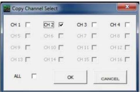 Copy Channel Select CH 1 CH 2 CH 3 CH 4 CH 5 CH 6 CH 7 CH 8 CH 9 CH 10 CH 11 CH 12 CH 13 CH 14 CH 15 CH 16 ALL OK CANCEL