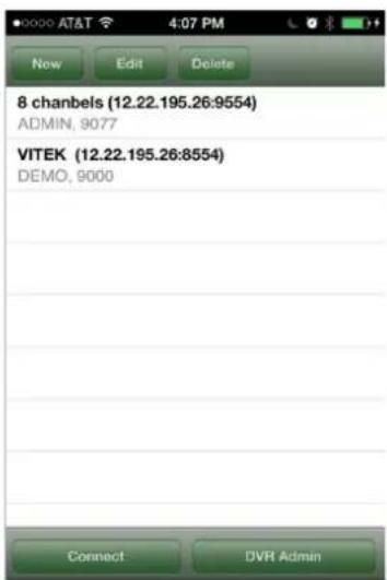 8 chanbels (12.22.195.26:9554) ADMIN, 9077 VITEK (12.22.195.26:8554) DEMO, 9000 Connect DVR Admin
