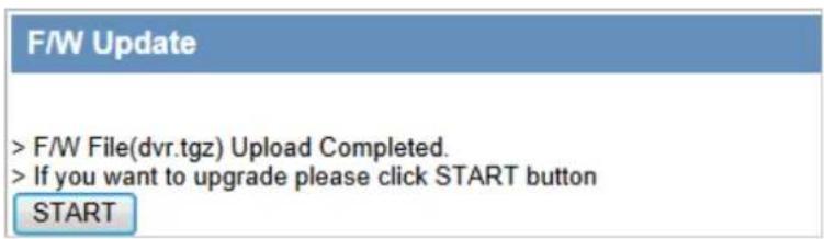 F/W Update >F/W File(dvr.tgz) Upload Completed. >If you want to upgrade please click START button START