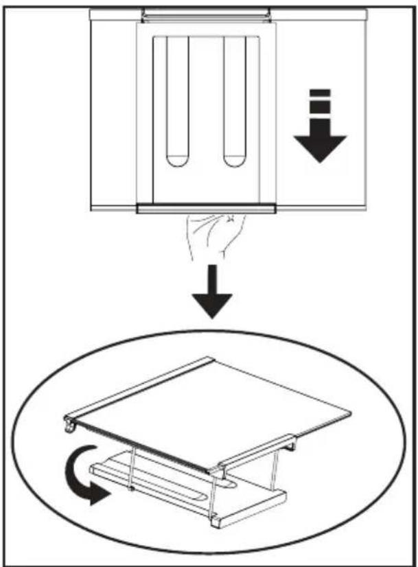 Diagram illustrating a mechanical setup with a device, hand gesture, and rotating base plate mechanism.