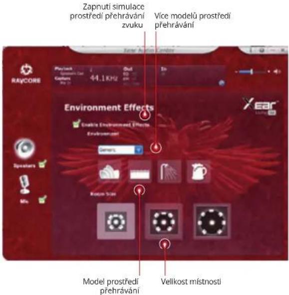 Zapnuti simulace prostředí přehrávání zvuku Vice modelů prostředí přehrávání Environment Effects Enable Environment Effects Environment General Kioscan Scale Model prostředí přehrávání Vellkost místnosti