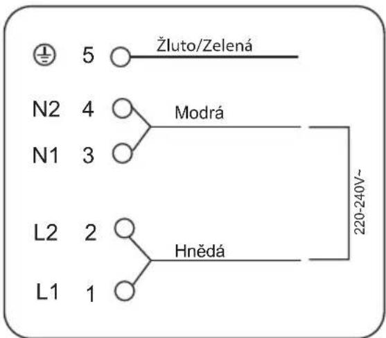 5 Žluto/Zelená N2 4 Modrá N1 3 L2 2 Hnědá L1 1 220-240V~