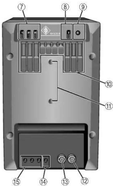 Labeled diagram of a computer tower rear panel showing numbered components for identification