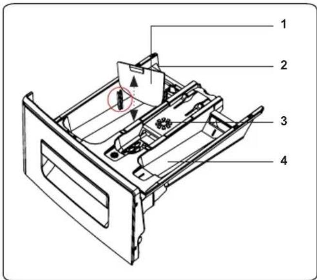 Technical diagram of a refrigerator internal structure with numbered components and a highlighted component