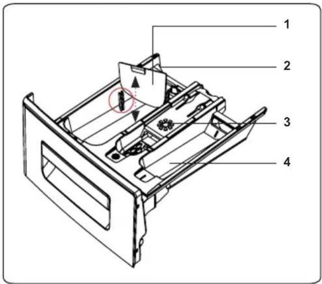 Technical diagram of a refrigerator internal structure with numbered components and a highlighted component
