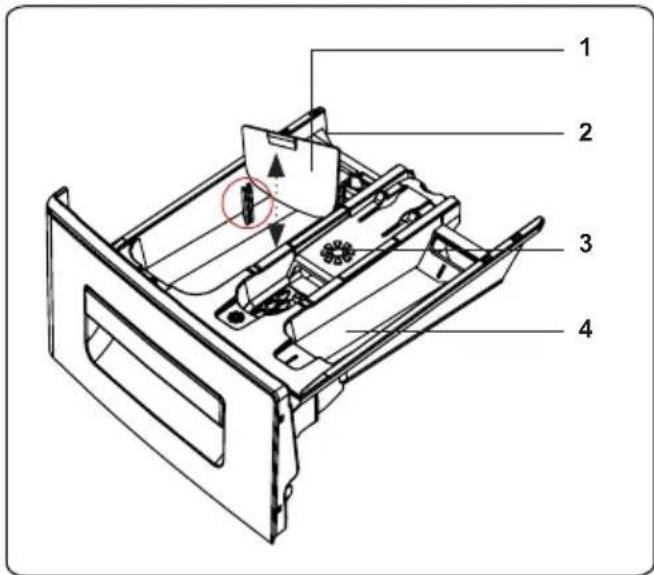 Technical diagram of a refrigerator internal structure with numbered components and a highlighted component