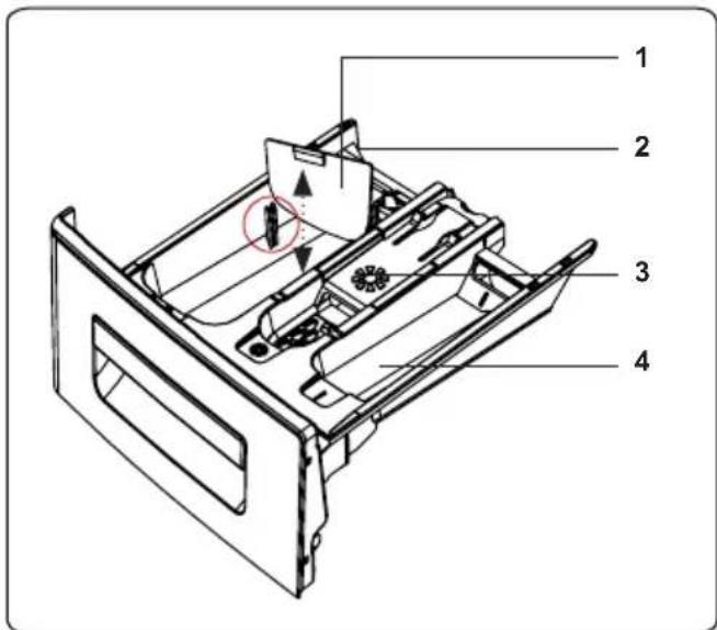 Technical diagram of a refrigerator internal structure with numbered components and a highlighted component