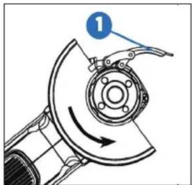Technical diagram showing a mechanical component with labeled component '1' and directional arrows indicating motion or flow.