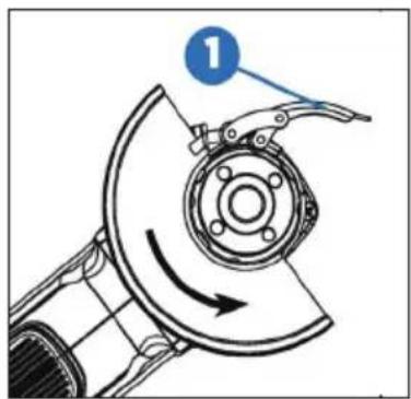 Technical diagram showing a mechanical component with labeled part '1' and directional arrows indicating motion or flow.