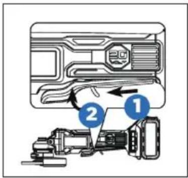 Diagram showing a device with labeled parts, including numbered annotations 1 and 2 pointing to internal components.