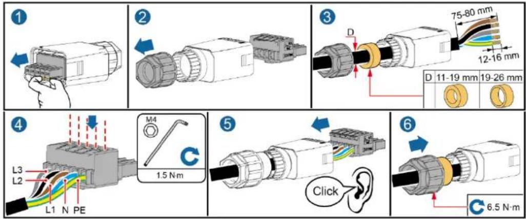 Technical diagram illustrating the assembly of a USB connector with labeled parts and dimensions, including pin connections and cable specifications.