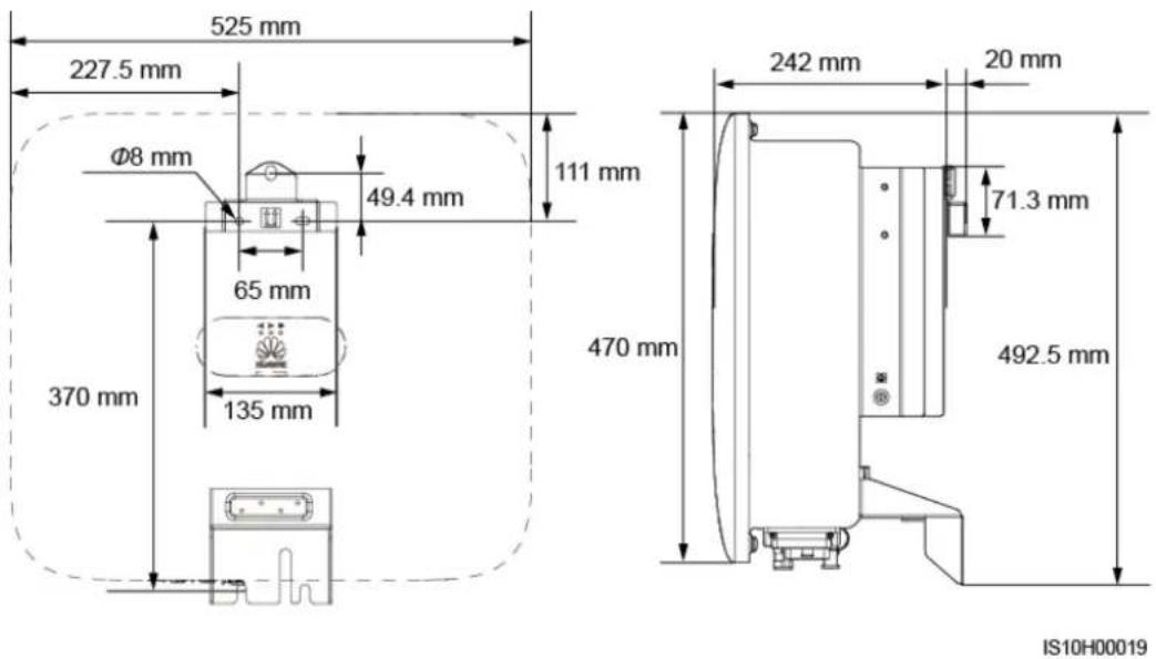 525 mm 227.5 mm Ø8 mm 49.4 mm 111 mm 65 mm 370 mm 135 mm 470 mm 242 mm 20 mm 71.3 mm 492.5 mm IS10H00019