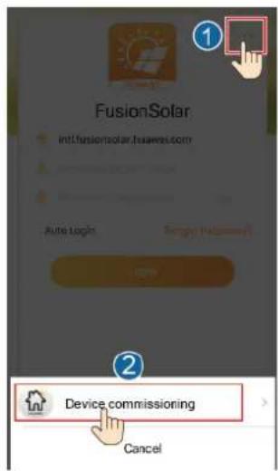FusionSolar int1.fusionsolar.huawei.com Auto Logis Device commissioning Cancel