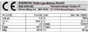 Endress ESE 606 DHS-GT - Labelling on the Electrical Generator - 9