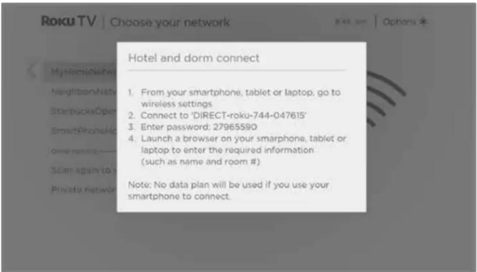 Element EQ650AB50R - Getting your Roku TV on line on a restricted public network - 2