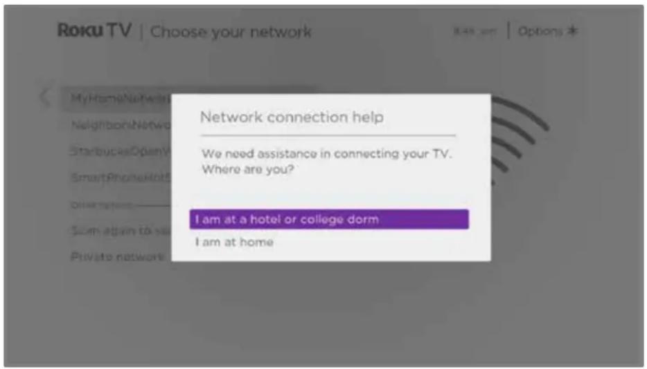 Element EQ650AB50R - Getting your Roku TV on line on a restricted public network - 1