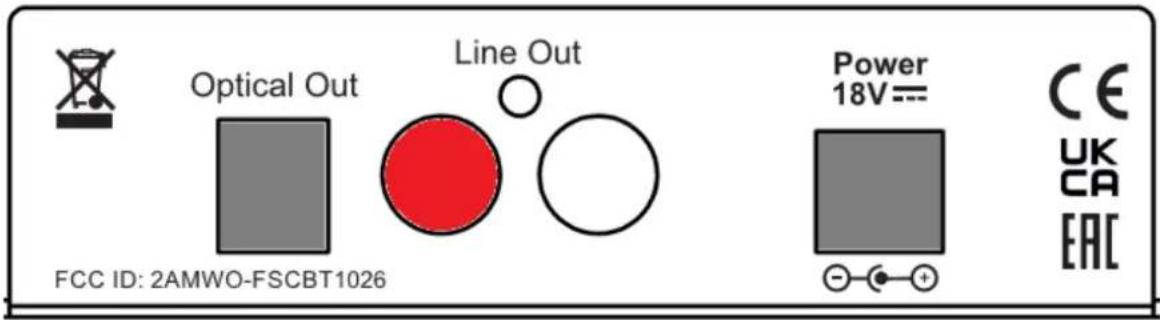 Optical Out Line Out Power 18V--- FCC ID: 2AMWO-FSCBT1026 CE UK CA EAC