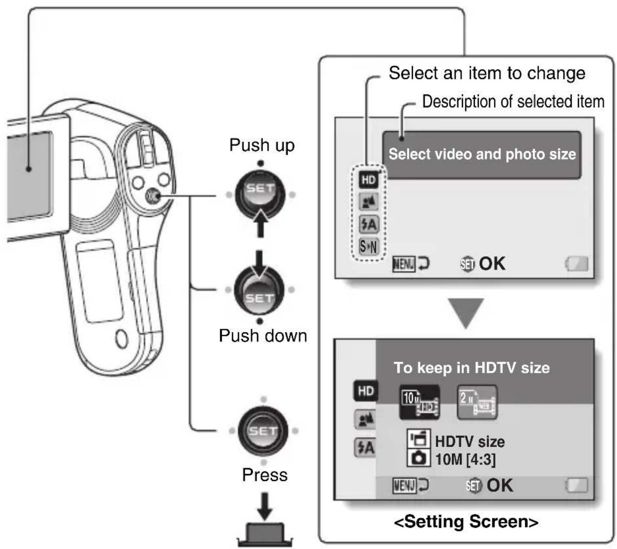 SANYO Xacti VPC-CG21GX - Toggle the SET button up or down to select the item you wish to change, and press the SET button. - 1