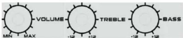 VOLUME MIN MAX -12 +12 TREBLE BASS -12 +12