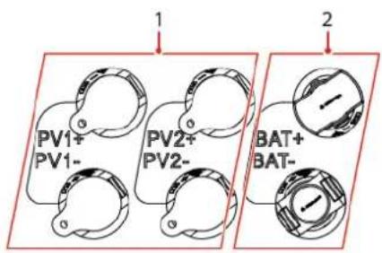 PV1+ PV1- PV2+ PV2- BAT+ BAT-