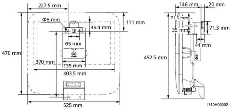 227.5 mm Φ8 mm 49.4 mm 111 mm 65 mm 470 mm 370 mm 135 mm 403.5 mm 525 mm 492.5 mm 146 mm 20 mm 71.5 mm 35 mm 71.3 mm 44 mm IS10H00002
