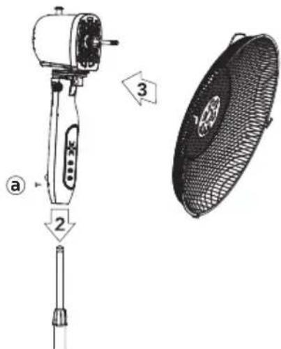 Technical diagram showing a sewing machine with labeled parts and a mesh fan component, including numbered callouts.