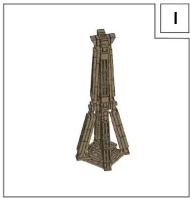 3D model of a mechanical structure resembling a tower or tower frame, rendered in beige tones with no visible text or symbols.