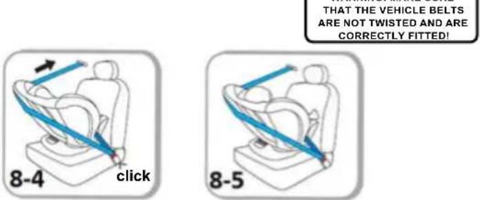 8-4 click 8-5 THAT THE VEHICLE BELTS ARE NOT TWISTED AND ARE CORRECTLY FITTED!
