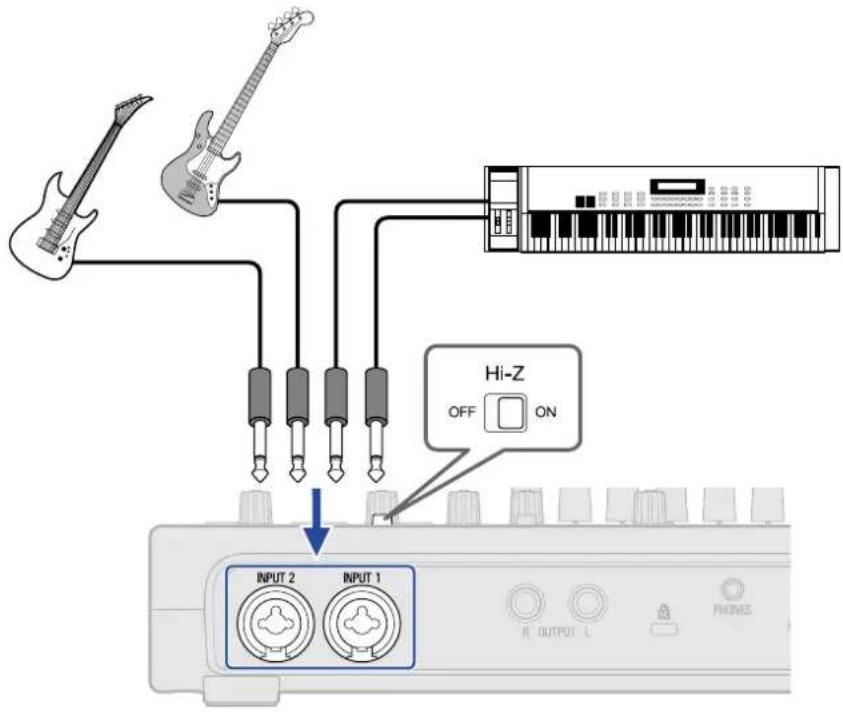 Studio Electronics Zoom R12 - ■ Connecting guitars, basses and other instruments - 1