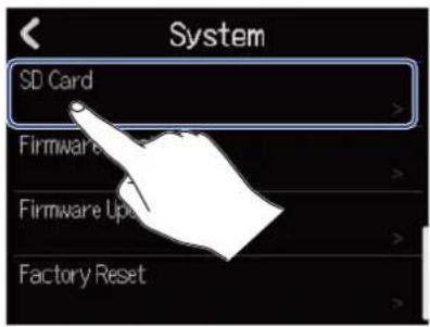 System SD Card Firmware Update Firmware Update Factory Reset