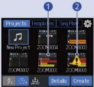 Projects Templates Seq Play New Project ZOOM0004 ZOOM0003 ZOOM0002 ZOOM0001 ZOOM0001 Details Create