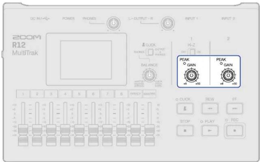 DC IN /→ POWER PHONES L-OUTPUT - R INPUT 1 INPUT 2 200M R12 MultiTrak 1 H=Z 2 1 2 PEAK GAIN +6 +50 PEAK GAIN +6 +50 1 2 3 4 5 6 7 8 EFFECT MASTER o. CLICK REW FF STOP o. PLAY o. REC