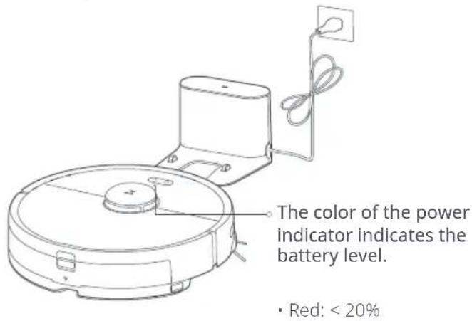 The color of the power indicator indicates the battery level. • Red: < 20%