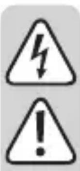 Two warning symbols: a lightning bolt and an exclamation mark, commonly used in safety or hazard prevention contexts.