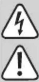 Two warning symbols: a lightning bolt and an exclamation mark, commonly used in safety or hazard prevention contexts.