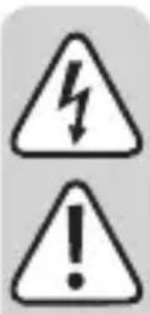 Two warning symbols: a lightning bolt and an exclamation mark, commonly used in safety or hazard prevention contexts.