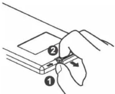 Diagram showing a hand holding a tool with labeled parts, including numbered annotations ① and ②.