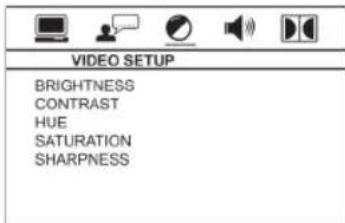 VIDEO SETUP BRIGHTNESS CONTRAST HUE SATURATION SHARPNESS