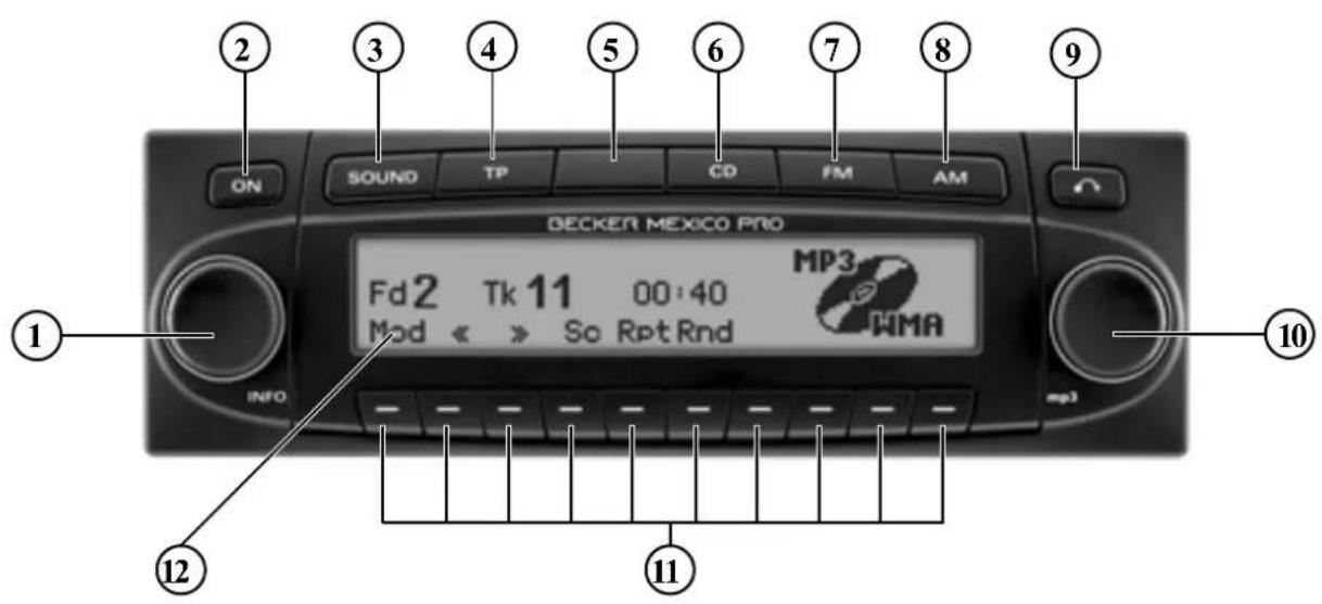 ON SOUND TP CD FM AM DECKER MEXICO PRO Fd2 Tk 11 00:40 Mod « » So RptRnd MP3 WMA INFO 10 11 12