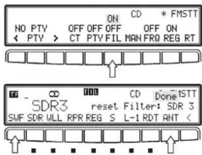 NO PTY ON CD * FMSTT OFF OFF OFF OFF ON PTY CT PTY FIL MAN FRQ REG RT SDR3 reset Filter: SDR 3 SWF SDR WLL RPR REG S L-1 RDT ANT <