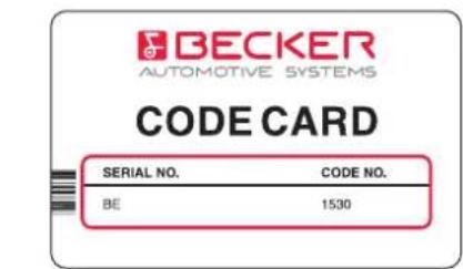 BECKER AUTOMOTIVE SYSTEMS CODE CARD SERIAL NO. CODE NO. BE 1530